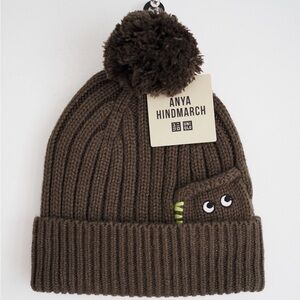 Anya Hindmarch eyes signature logo Uniqlo heattech knit beanie olive